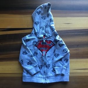 Gray Superman hoodie, size 12mo, hooded sweatshirt